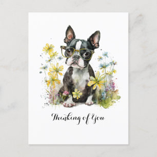 Boston Terrier Bril Bloem Denk Aan Jou Briefkaart