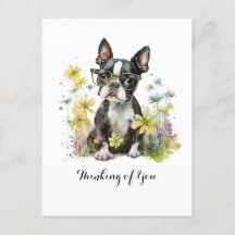 Boston Terrier Bril Bloemen Denken aan jou