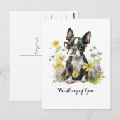 Boston Terrier Bril Bloemen Denken aan jou Briefkaart (Voorkant / Achterkant)