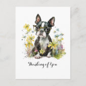 Boston Terrier Bril Bloemen Denken aan jou Briefkaart (Voorkant)