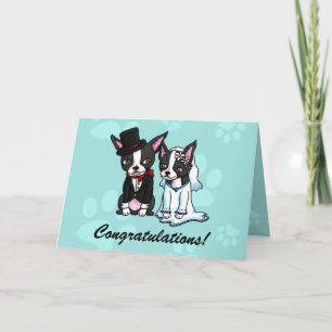 Boston Terrier bruid en bruidegom kaart