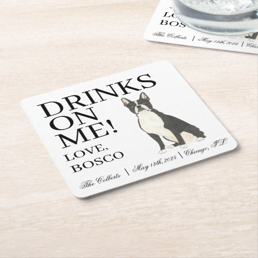 Boston Terrier bruiloft Kartonnen Onderzetters (Schuin)