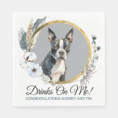 Boston Terrier bruiloft servetten met honden Foto (Voorkant)