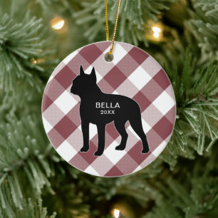 Boston Terrier Buffalo Check Keramisch Ornament