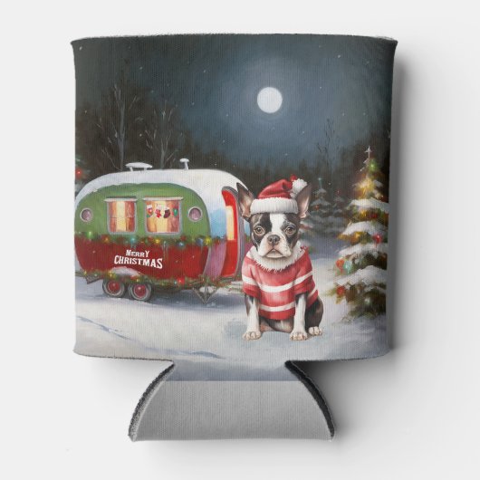 Boston Terrier Caravan Kerstavontuur Blikjeskoeler (Voorkant)