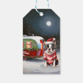 Boston Terrier Caravan Kerstavontuur Cadeaulabel (Achterkant)