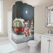 Boston Terrier Caravan Kerstavontuur Douchegordijn (In situ)