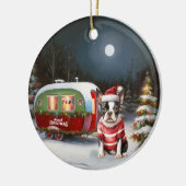 Boston Terrier Caravan Kerstavontuur Keramisch Ornament (Links)
