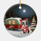 Boston Terrier Caravan Kerstavontuur Keramisch Ornament (Achterkant)