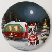 Boston Terrier Caravan Kerstavontuur Ronde Button 6,0 Cm (Voorkant)