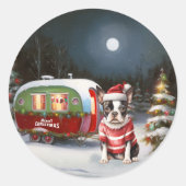 Boston Terrier Caravan Kerstavontuur Ronde Sticker (Voorkant)