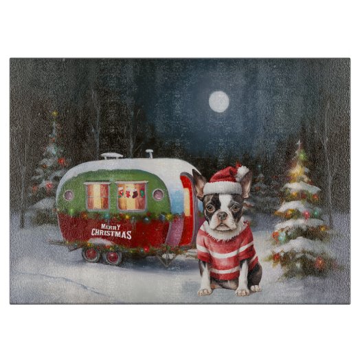 Boston Terrier Caravan Kerstavontuur  Snijplank (Voorkant)