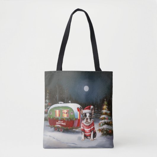Boston Terrier Caravan Kerstavontuur Tote Bag (Voorkant)