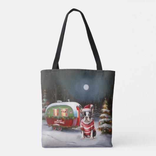 Boston Terrier Caravan Kerstavontuur Tote Bag (Achterkant)
