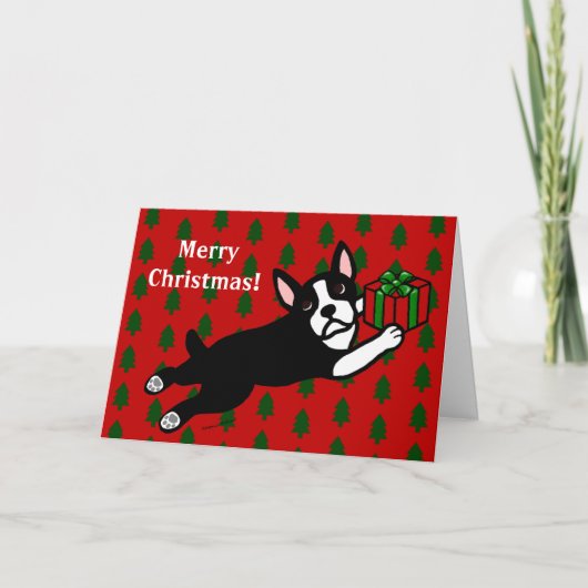 Boston Terrier Cartoon Kerst Kaarten (Voorkant)