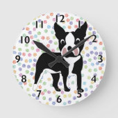 Boston Terrier Cartoon Ronde Klok (Voorkant)