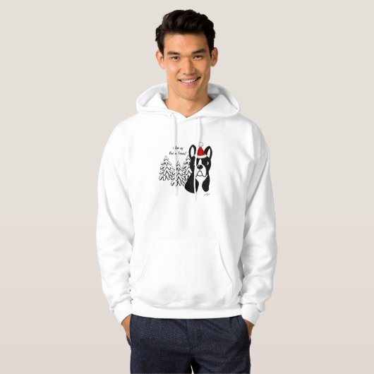 Boston Terrier Cartoon Snow Bossen Hoodie (Voorkant volledig)