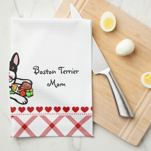 Boston Terrier Cartoon Theedoek (Quarter Fold)