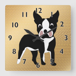 Boston Terrier Cartoon Vierkante Klok