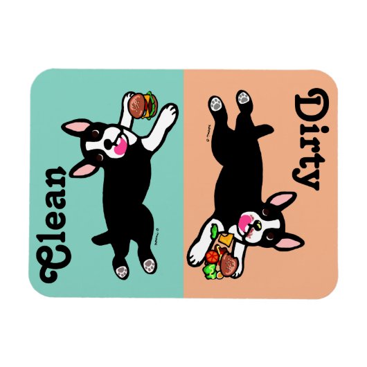 Boston Terrier Cartoon Vuil / Schoon Magneet (Horizontaal)