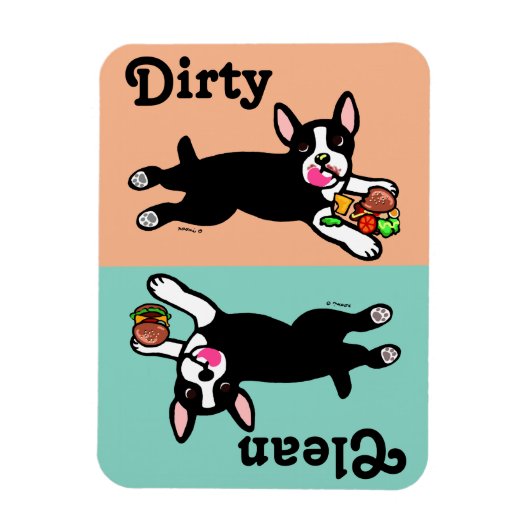 Boston Terrier Cartoon Vuil / Schoon Magneet (Verticaal)