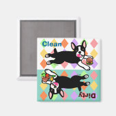 Boston Terrier Cartoon Vuil / Schoon Magneet (Voorkant / Achterkant)