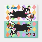 Boston Terrier Cartoon Vuil / Schoon Magneet (Voorkant)