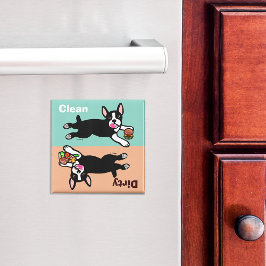 Boston Terrier Cartoon Vuil / Schoon Magneet