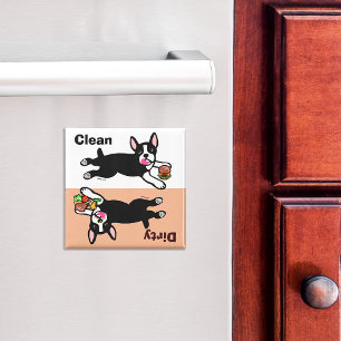 Boston Terrier Cartoon Vuil / Schoon Magneet