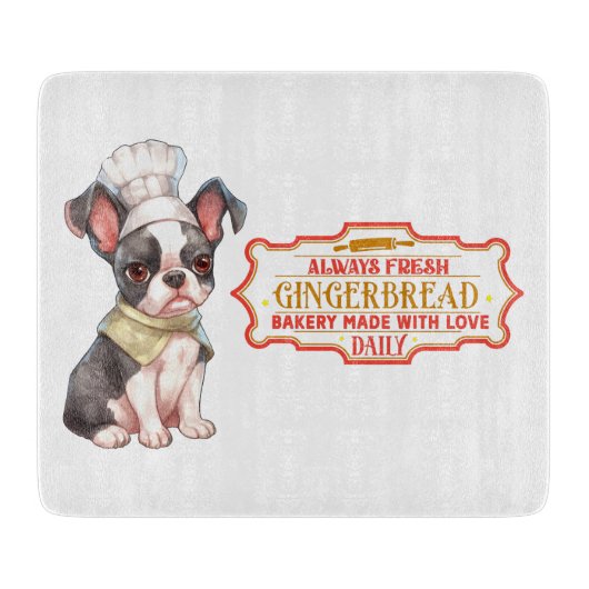 Boston Terrier Chef Baking Gingerbread Snijplank (Voorkant)
