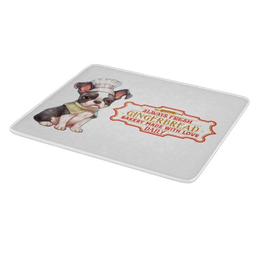 Boston Terrier Chef Baking Gingerbread Snijplank (Hoek)