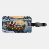 Boston Terrier Christmas Boat Holiday Bagagelabel (Achterkant horizontaal)