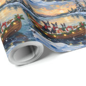 Boston Terrier Christmas Boat Holiday Cadeaupapier (Rol Hoek)