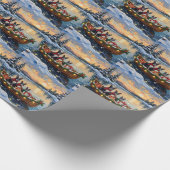 Boston Terrier Christmas Boat Holiday Cadeaupapier (Hoek)