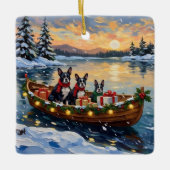 Boston Terrier Christmas Boat Holiday Keramisch Ornament (Voorkant)