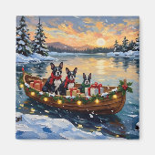 Boston Terrier Christmas Boat Holiday Magneet (Voorkant)