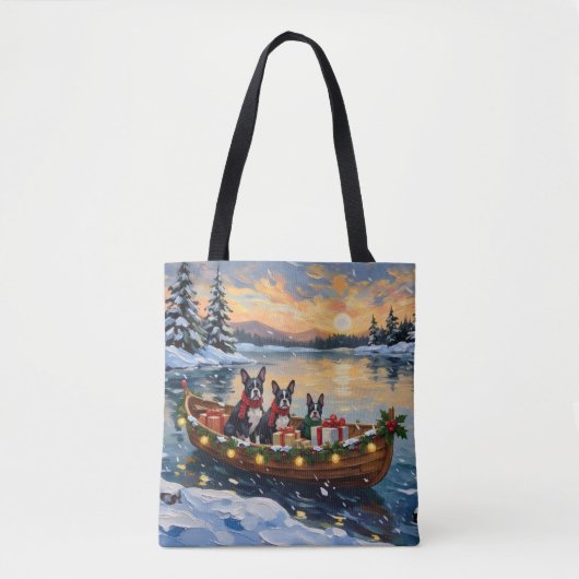 Boston Terrier Christmas Boat Holiday Tote Bag (Voorkant)