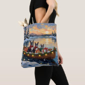 Boston Terrier Christmas Boat Holiday Tote Bag (Dichtbij)
