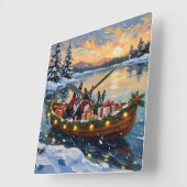 Boston Terrier Christmas Boat Holiday Vierkante Klok (Hoek)