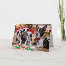 Boston Terrier Christmas Cookie Card Kaart