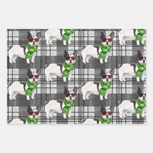 Boston Terrier Christmas Dog en Plaid Inpakpapier Vel (Voorkant 3)