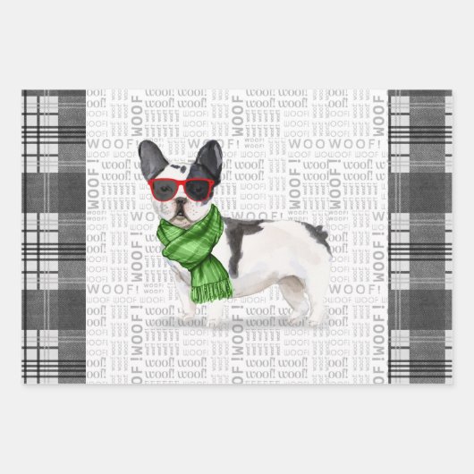 Boston Terrier Christmas Dog en Plaid Inpakpapier Vel (Voorkant)