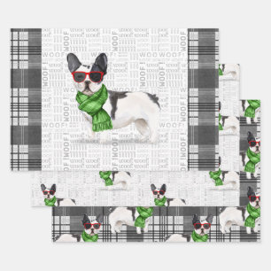 Boston Terrier Christmas Dog en Plaid Inpakpapier Vel
