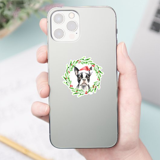 Boston Terrier Christmas Dog Puppy Vinyl Sticker (Telefoon)