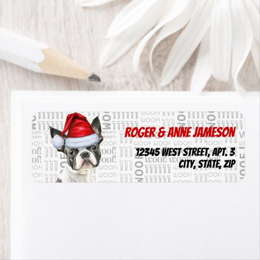 Boston Terrier Christmas Dog Retouradres Etiket (Insitu)