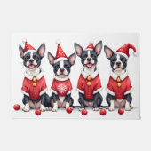 Boston Terrier Christmas Dress Santa Hat Deurmat (Voorkant)
