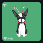 Boston Terrier Christmas Gift Label Stickers<br><div class="desc">Boston Terrier met een snoepriet hoofdband Christmas Gift Label Stickers! Deze stickers zijn aanpasbaar.</div>