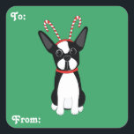 Boston Terrier Christmas Gift Label Stickers<br><div class="desc">Boston Terrier met een snoepriet hoofdband Christmas Gift Label Stickers! Deze stickers zijn aanpasbaar.</div>