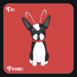 Boston Terrier Christmas Gift Label Stickers<br><div class="desc">Boston Terrier met een snoepriet hoofdband Christmas Gift Label Stickers! Deze stickers zijn aanpasbaar.</div>