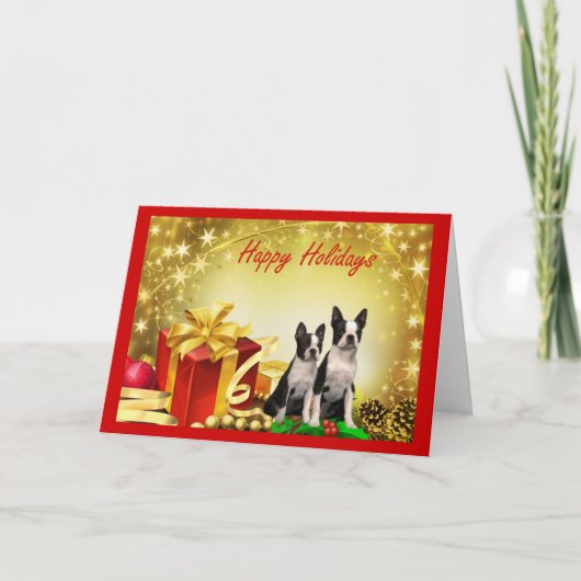 Boston Terrier Christmas Gifts Wenskaart Feestdagen Kaart (Voorkant)